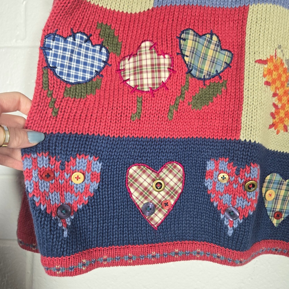 Vtg Easter Sweater Oversized Small Patchwork Rabb… - image 5